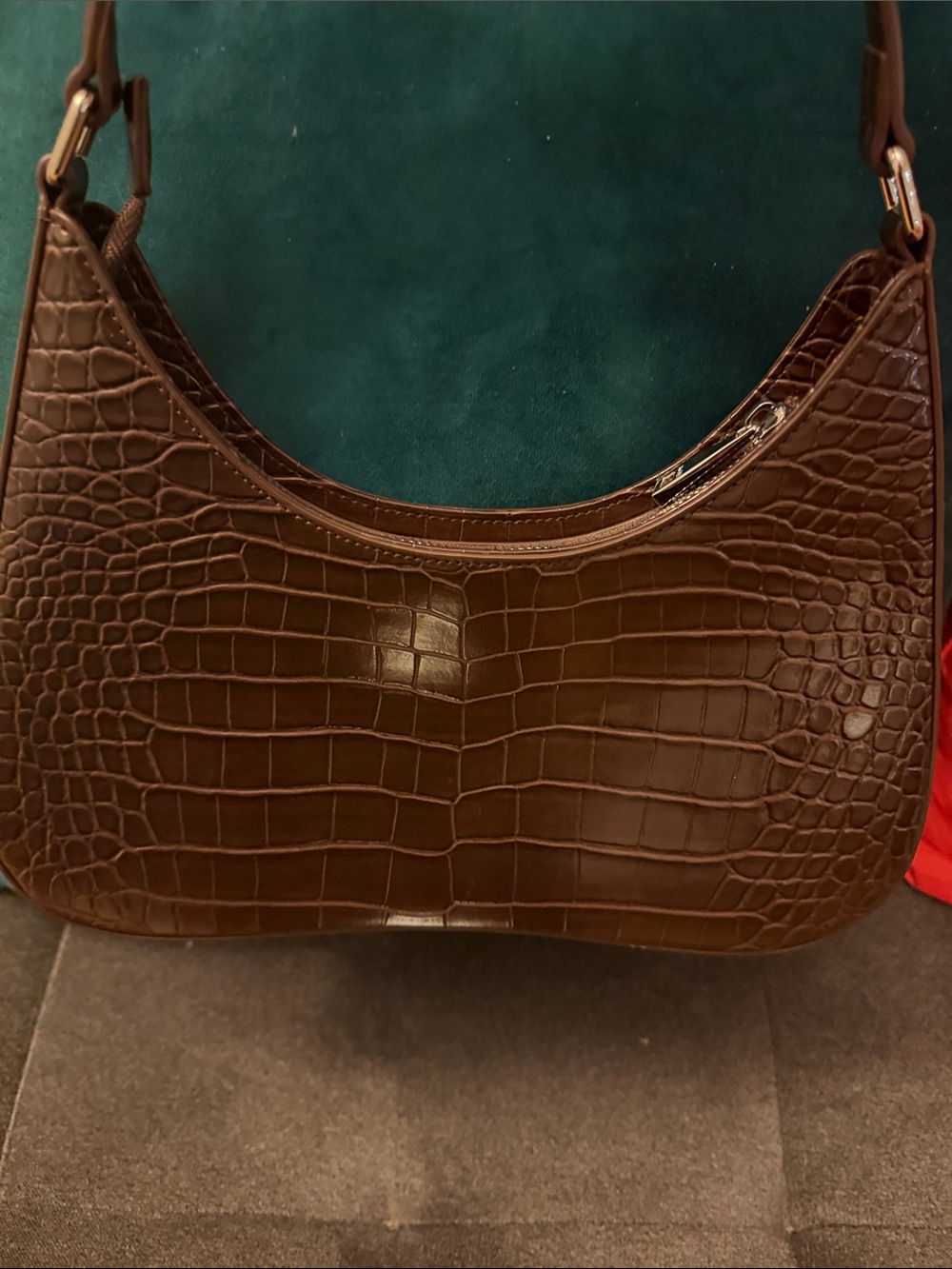 JW PEI Dark Brown Croc-Embossed Shoulder Bag - Picture 2 of 3